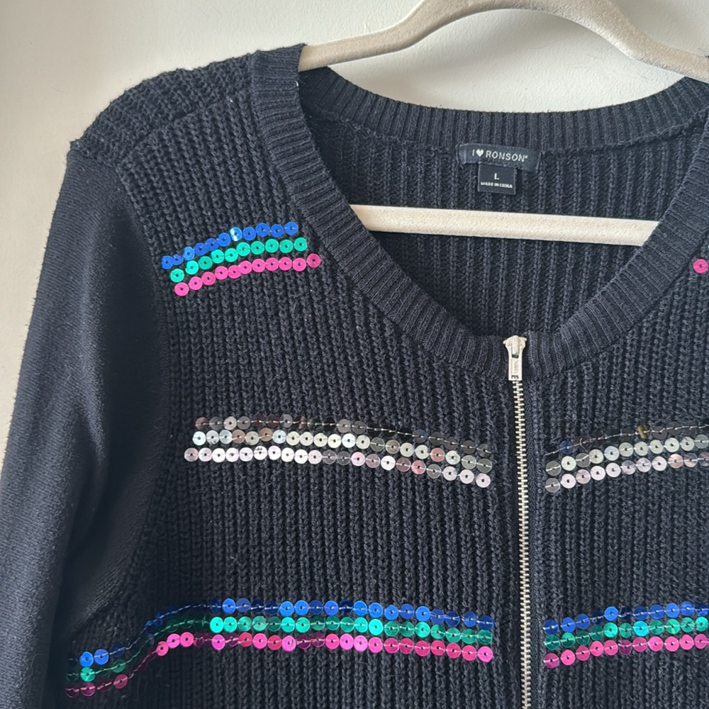 I 🖤 Ronson Sequin Zip Sweater - Picture 5 of 7
